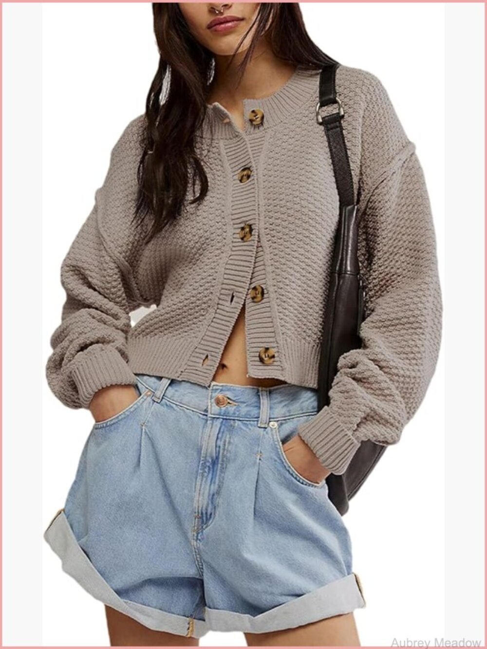 Oversized Cropped Cardigan Sweater Open Front Long Sleeve Button Down Knit
